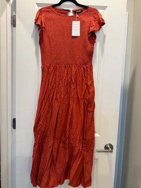 Orange Tiered Maxi Dress - Unknown Brand